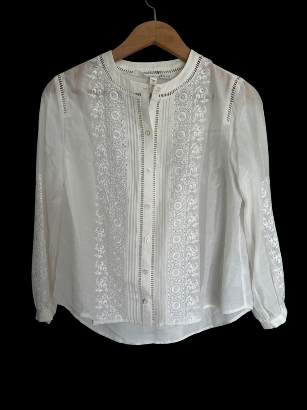 Veronica Beard White Embroidered Button-Down Blouse Size 2 Peasant Boho